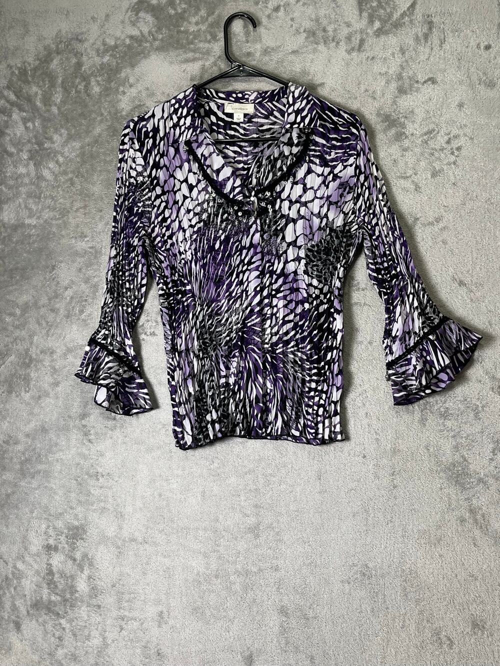 Vintage Abstract Animal Print Cowl Neck Bell Sleeve Top Artsy Boho Statement S